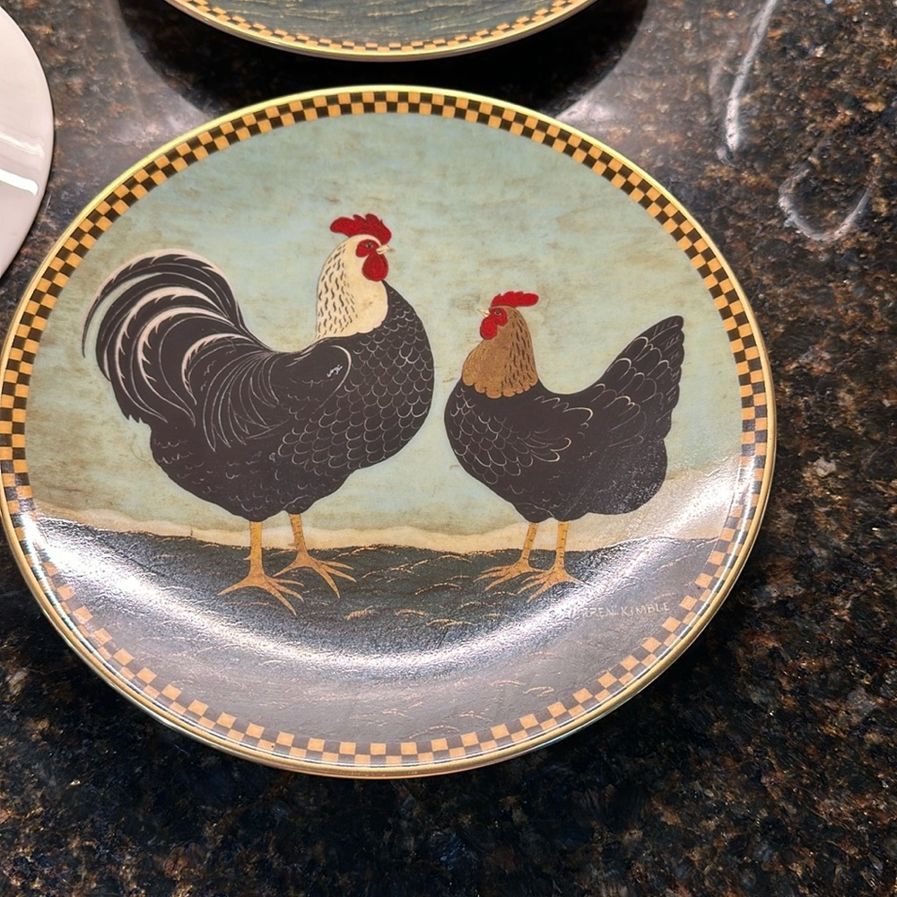 7 Numbered Warren Kimble barnyard animal plates with mounts, price for all 7